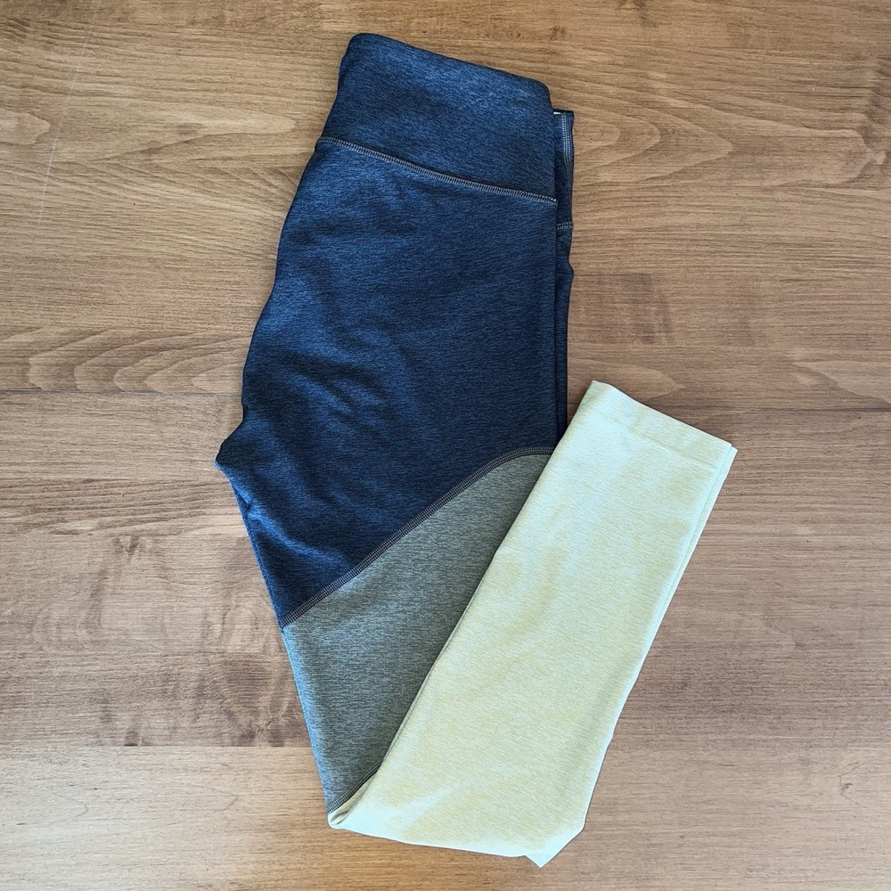 Outdoor Voices Tri-Color 7/8 Springs Leggings Green Grey Yellow Women's Medium